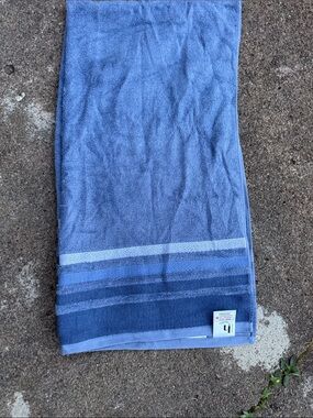 Blue Bath Towel with Stripe Detail